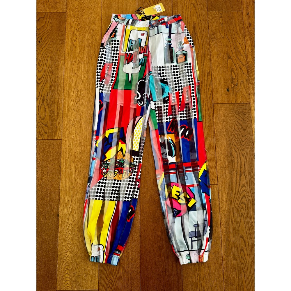 Denimland Pop Art Comic Print Pleated Jogger Pants Sheer Lined NWT Small